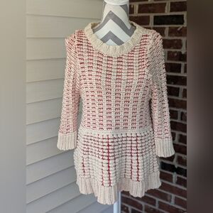 Cozy Knit Sweater with Red/Orange Accents Size Large